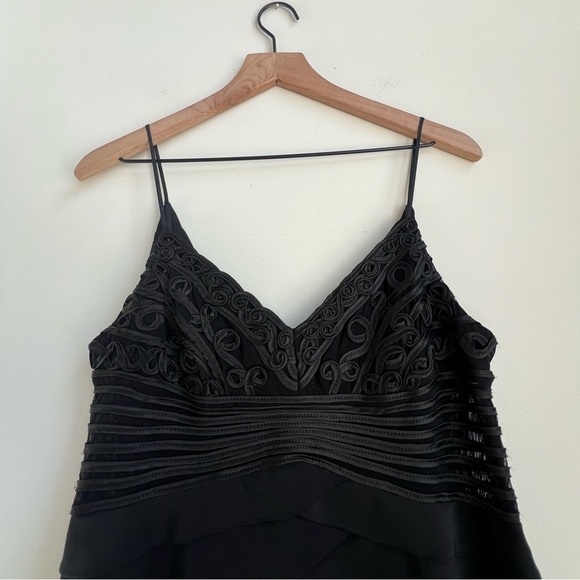 New Vintage Cache Y2K Asymmetric Ruffle Chiffon Ruched Illusion Dress 12 Ribbon - Picture 10 of 16